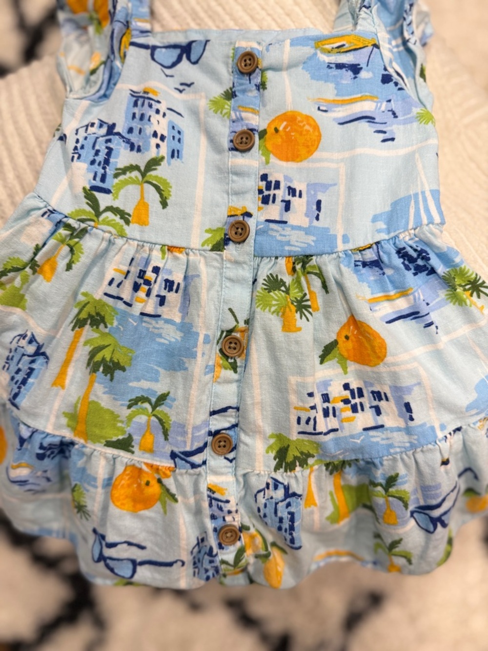 Gymboree Toddler Girl Dress 2T Blue Citrus Tropical Summer Ruffle Button Front - Picture 4 of 8
